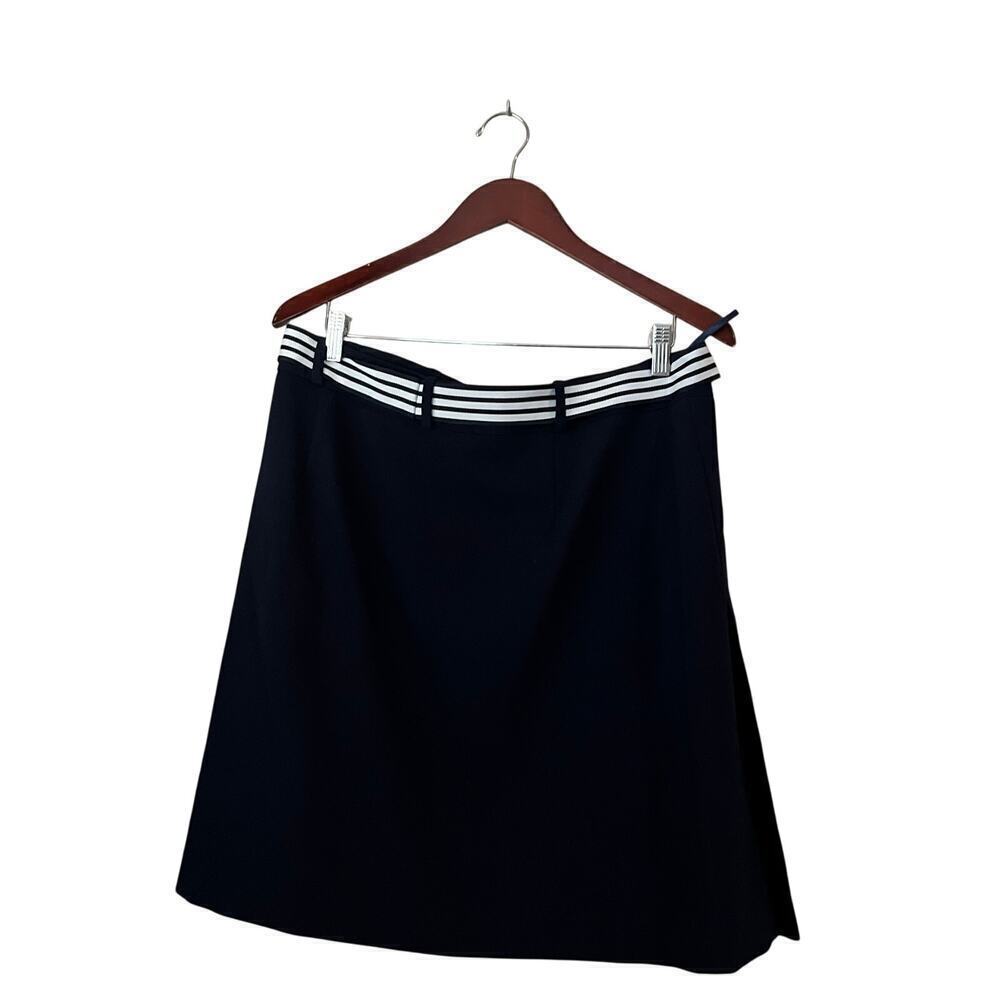 Karl Lagerfield Navy Pleated Skirt Belted Nautical Career Summer 12